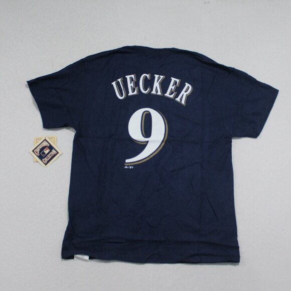 Majestic Milwuakee Brewers Men Blue Tee Shirt Uecker 9 Size Large - Picture 2 of 11